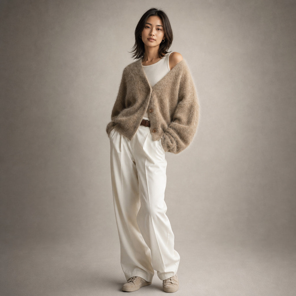 Luxurious Cardigan For Women Coffee – Side Angle View