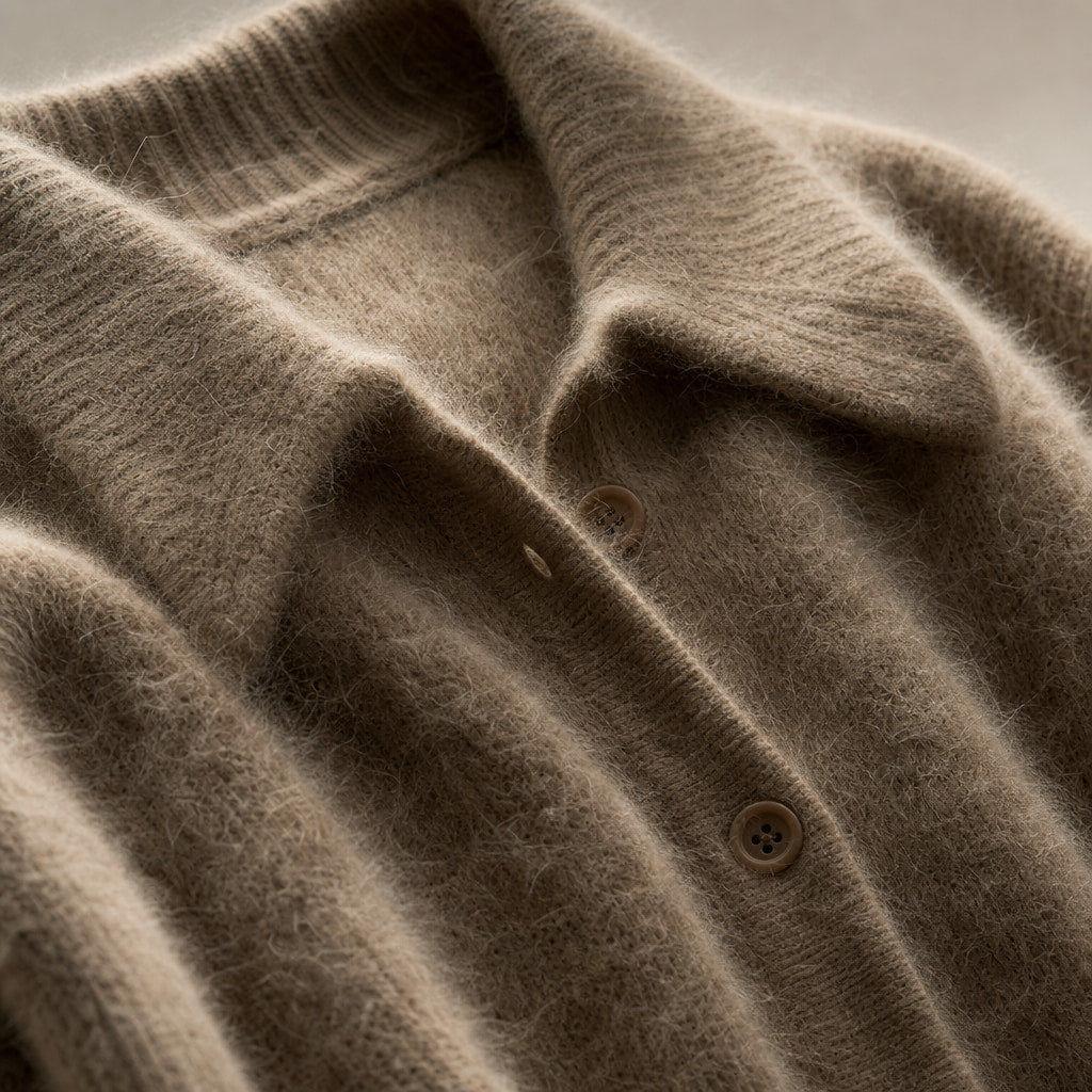 Luxurious Cardigan For Women Coffee – Fabric and Detail Close-Up