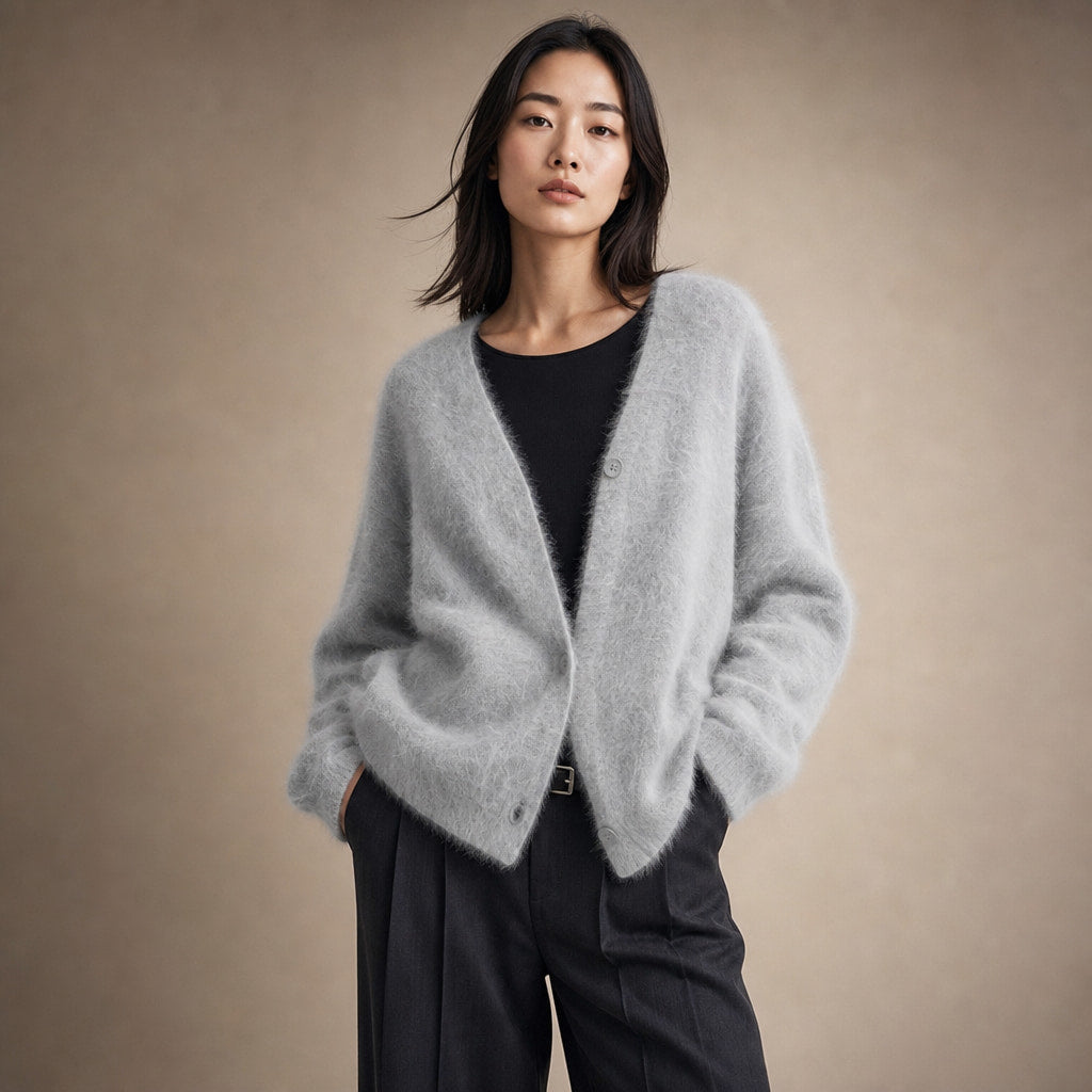 Luxurious Cardigan For Women in Light Gray – Mampierimoda Premium Womenswear