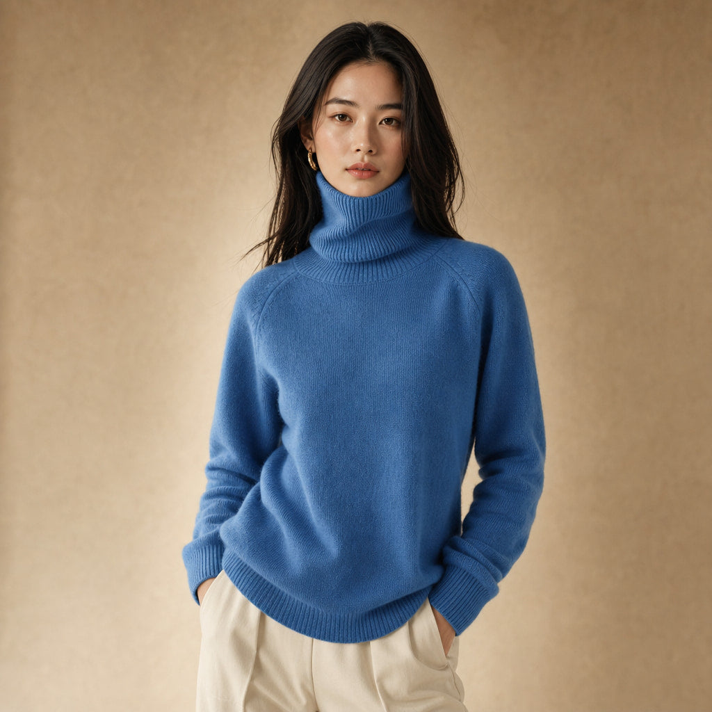Luxurious Cozy Women's Cashmere Knit Sweater in Blue – Mampierimoda Premium Womenswear