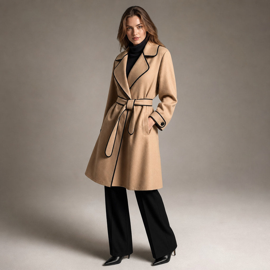 Madison Wool Coat Champagne Beige – Side Angle View