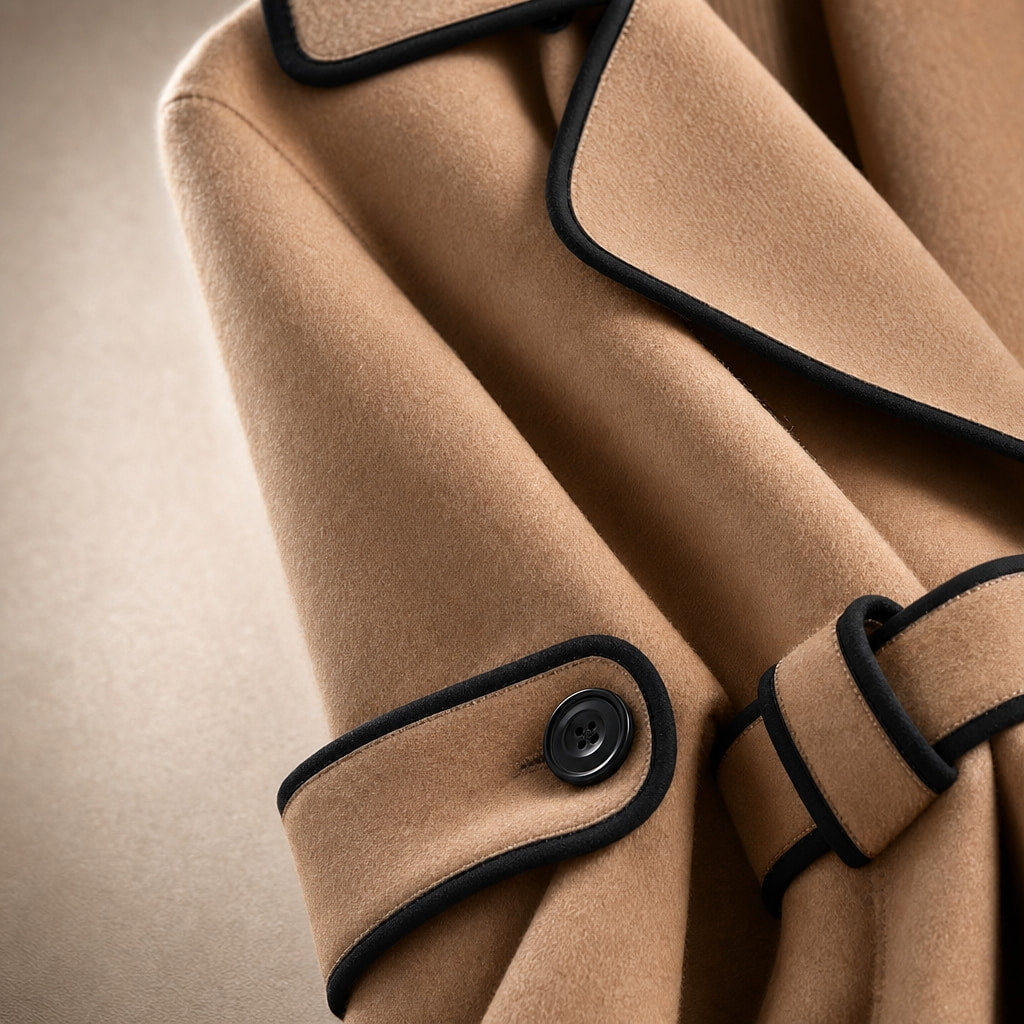 Madison Wool Coat Champagne Beige – Fabric and Detail Close-Up
