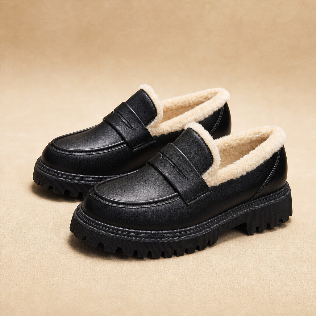 Marcia Fleece Lined Platform Loafers Black – Product Photo