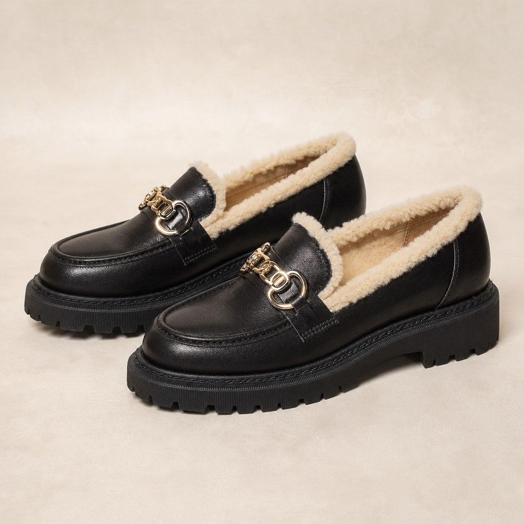 Marcia Fleece Lined Platform Loafers in Black & Gold – Mampierimoda Premium Womenswear