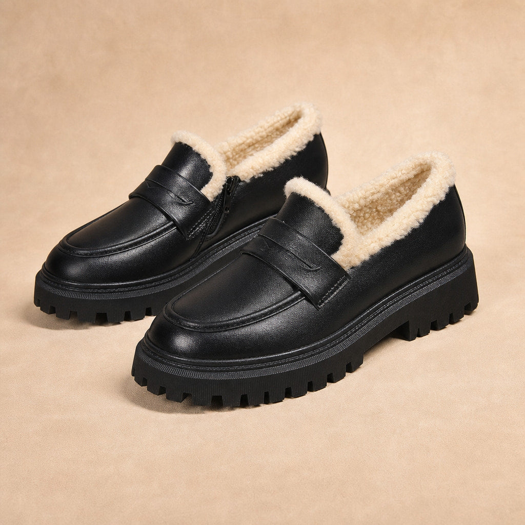 Marcia Fleece Lined Platform Loafers in Black – Mampierimoda Premium Womenswear