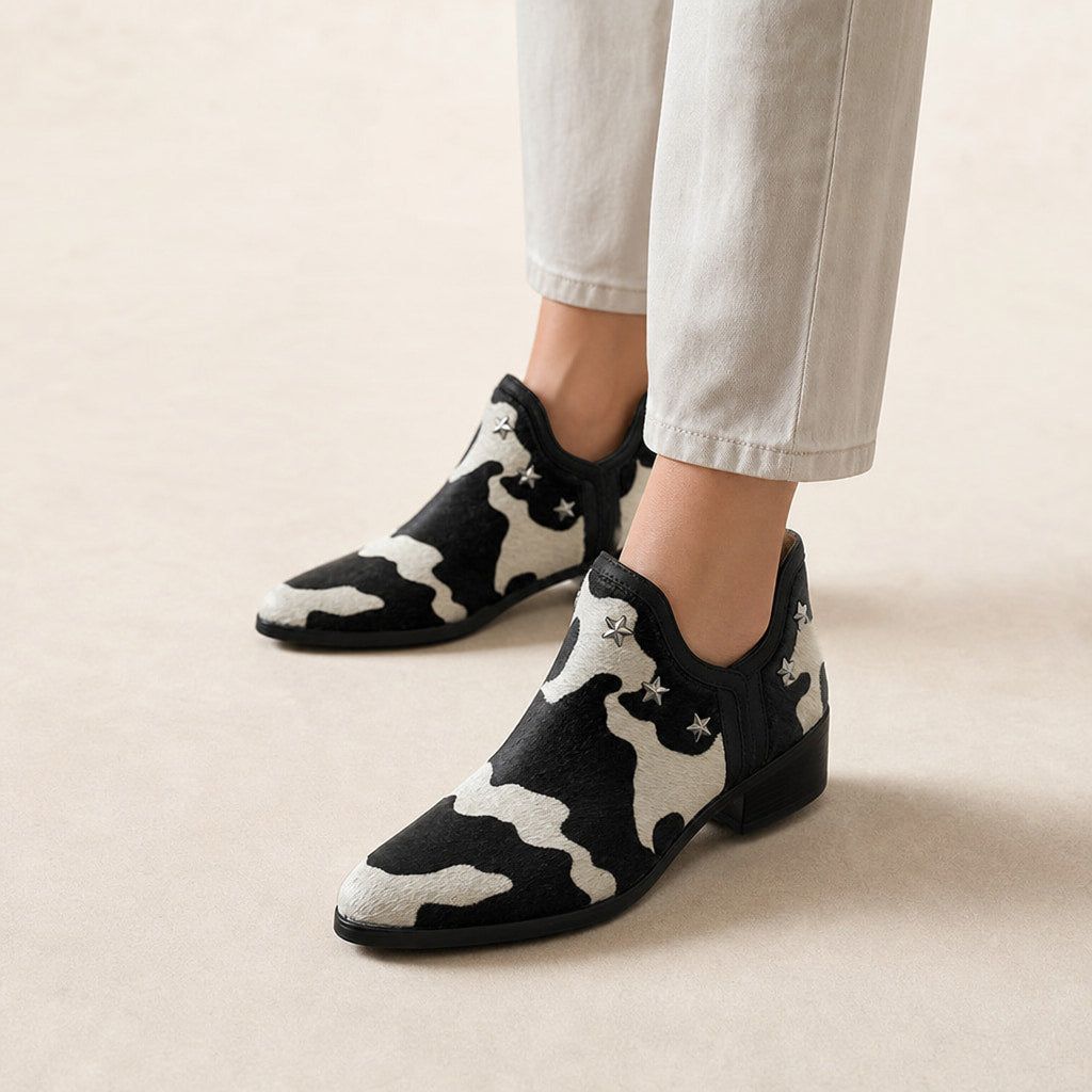 Margery - Women's Pointed-Toe Star-Stud Ankle Boots Black – Product Photo