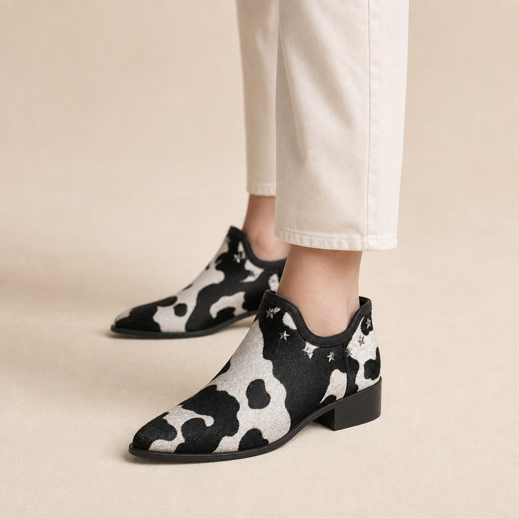 Margery - Women's Pointed-Toe Star-Stud Ankle Boots in Black – Mampierimoda Premium Womenswear