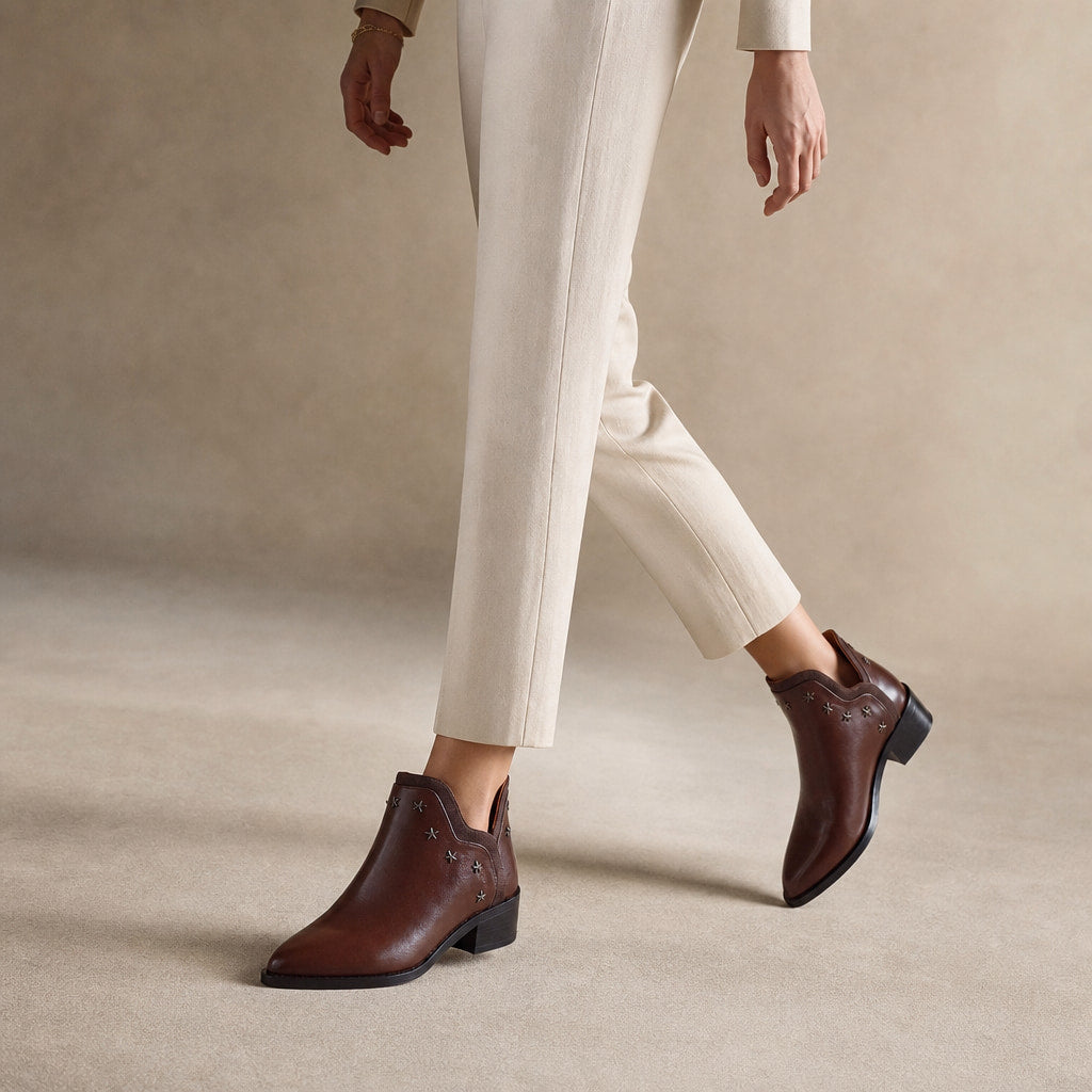 Margery - Women's Pointed-Toe Star-Stud Ankle Boots Brown – Product Photo