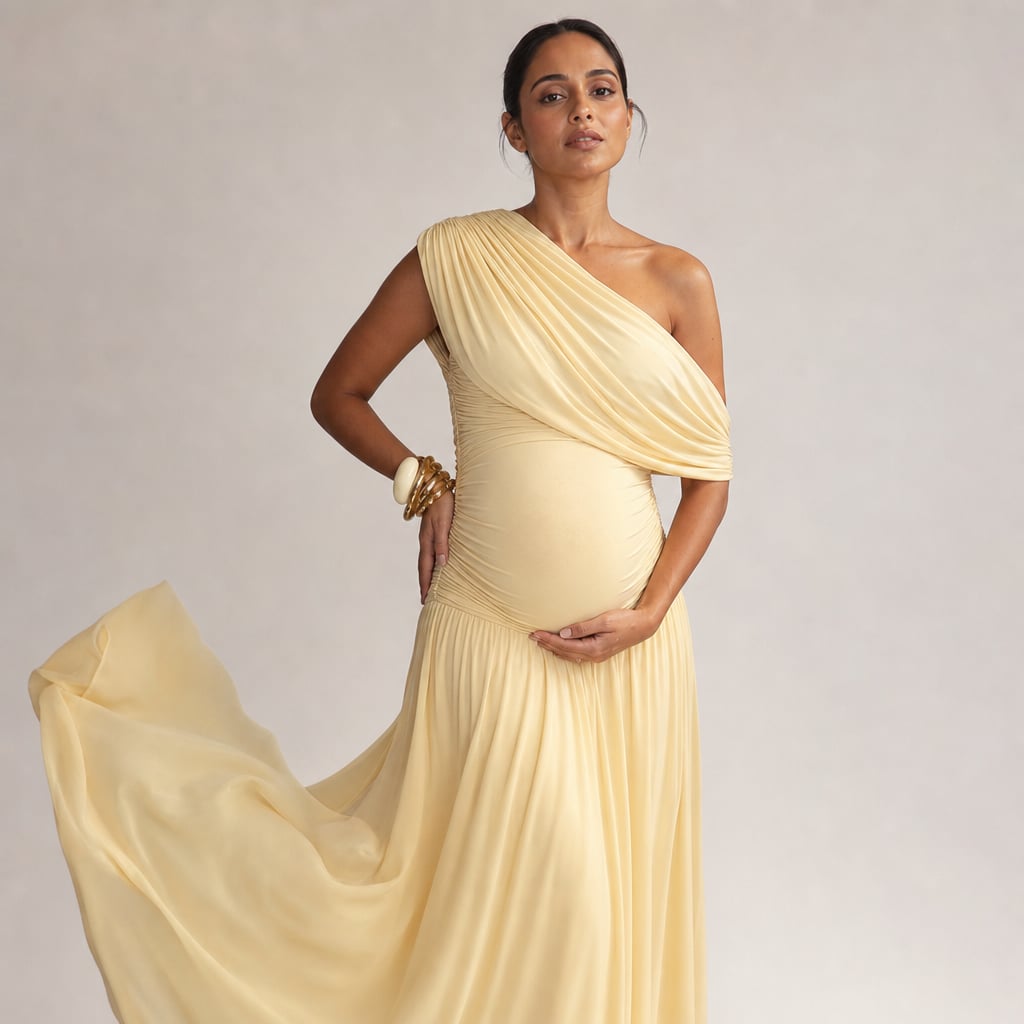 Maternity Maxi Dress Apricot – Side Angle View
