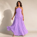 Maxi Dress Women Ruffle Halter Pleated Asymmetric Evening Dress Purple – Product Photo