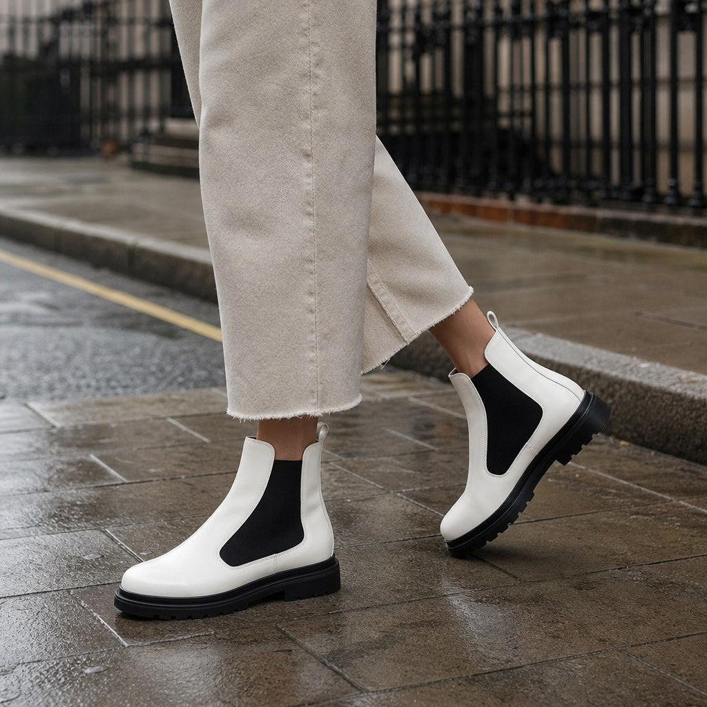 Comfortable And Warm Two-Tone Ankle Boots – Styled Editorial Shot