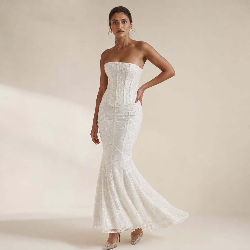 Mermaid Maxi Dress White – Side Angle View