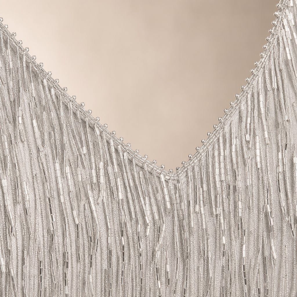 Mini Dress for Women Sequin Fringe Tiered V-Neck Cocktail Party Dress Silver – Fabric and Detail Close-Up