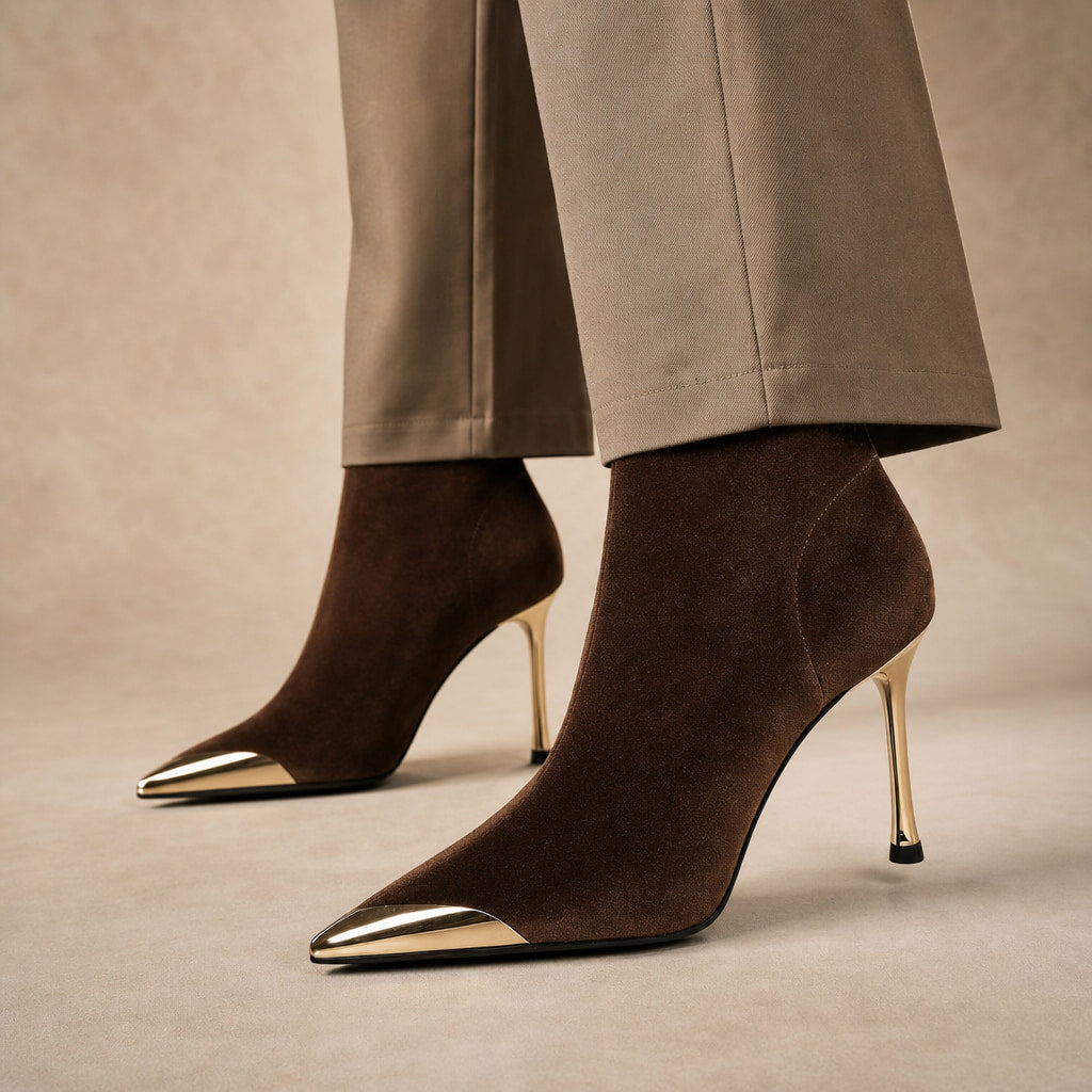 Modesta Gold Toe Cap Stiletto Ankle Boots in Chestnut – Mampierimoda Premium Womenswear