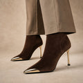 Modesta Gold Toe Cap Stiletto Ankle Boots in Chestnut – Mampierimoda Premium Womenswear