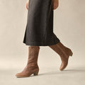Noreen - Women's Mid-Calf Side-Zip Boots with Stacked Heel Brown – Product Photo