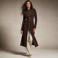 NOREVA - Stylish Tailored Dress in Suede Look Brown – Product Photo