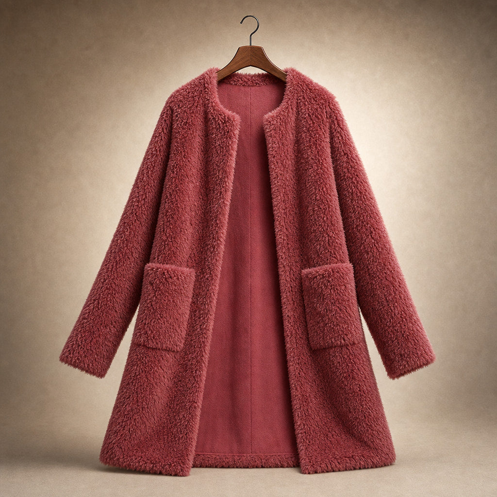 Olivia Couture Shearling Coat Crimson Red – Product Photo