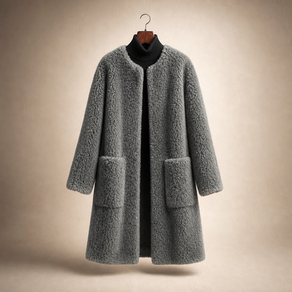 Olivia Couture Shearling Coat Graphite Gray – Product Photo