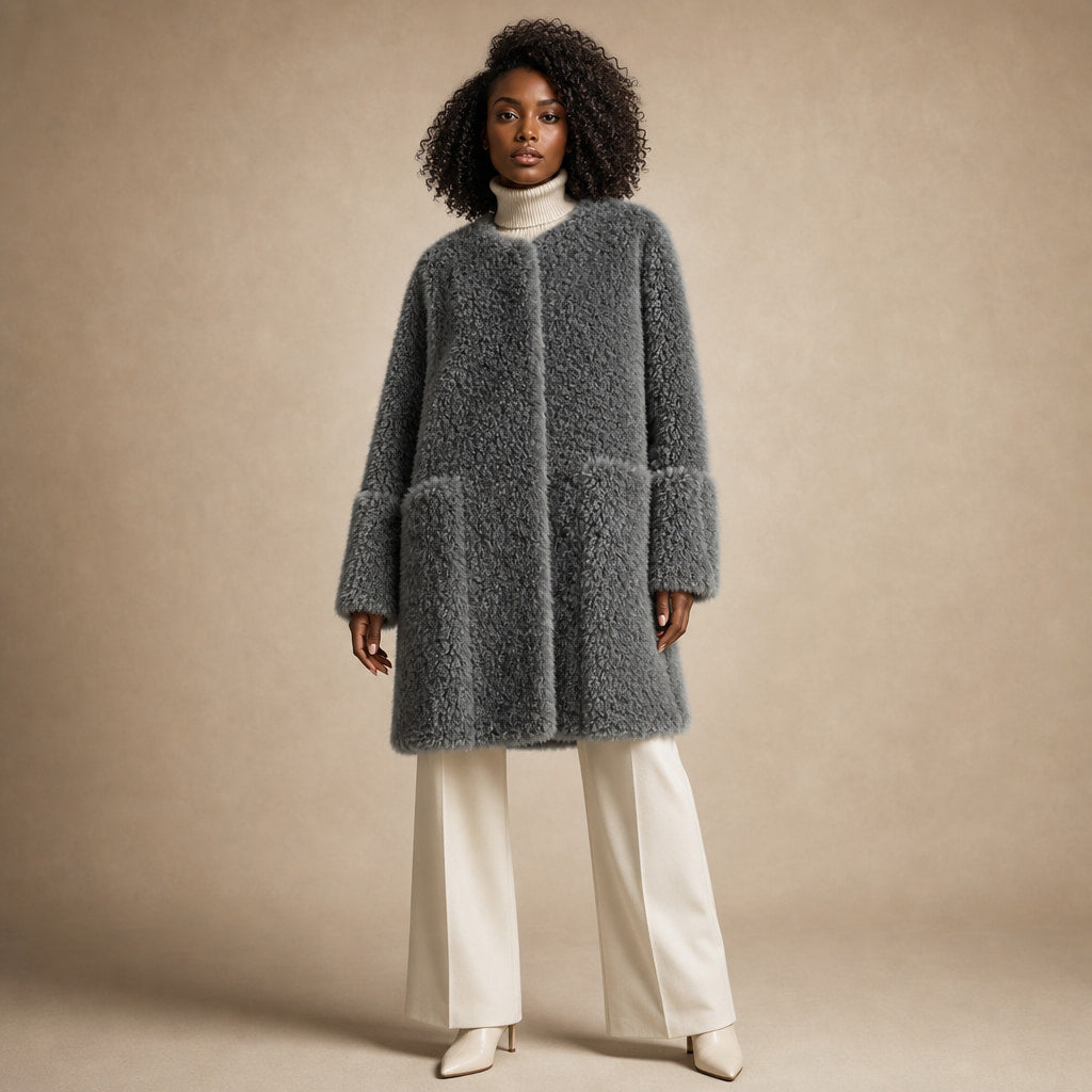 Olivia Couture Shearling Coat in Graphite Gray – Mampierimoda Premium Womenswear