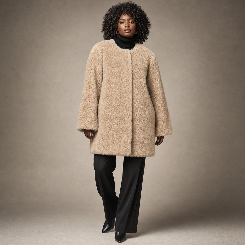 Olivia Couture Shearling Coat in Khaki Beige – Mampierimoda Premium Womenswear