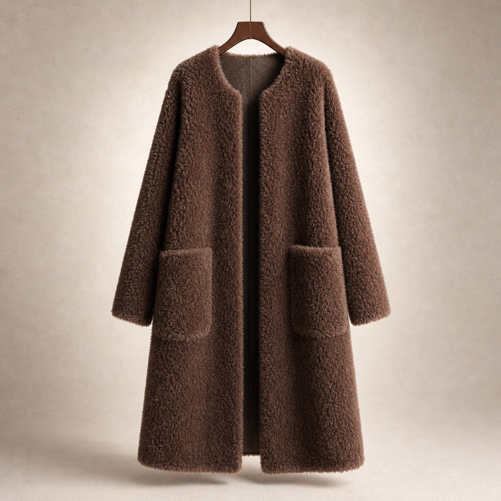 Olivia Couture Shearling Coat Mocha Brown – Product Photo