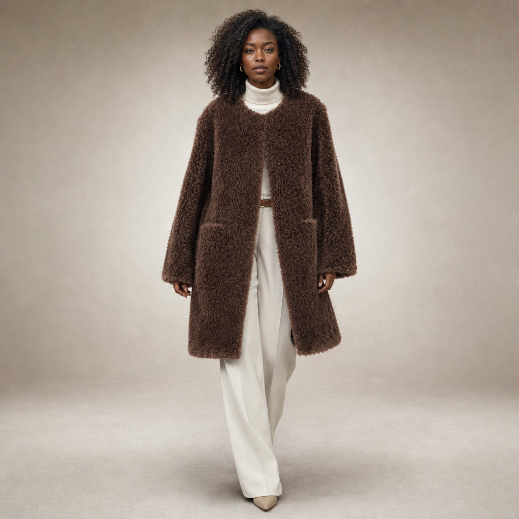 Olivia Couture Shearling Coat in Mocha Brown – Mampierimoda Premium Womenswear