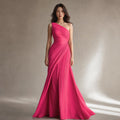 One Shoulder Pleated Maxi Dress Wedding Guest Pink – Product Photo