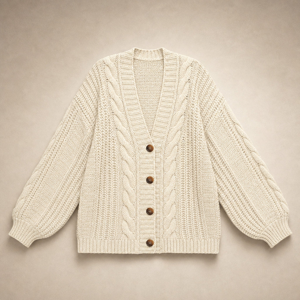 Oversized Cable Knit Cardigan Beige – Product Photo