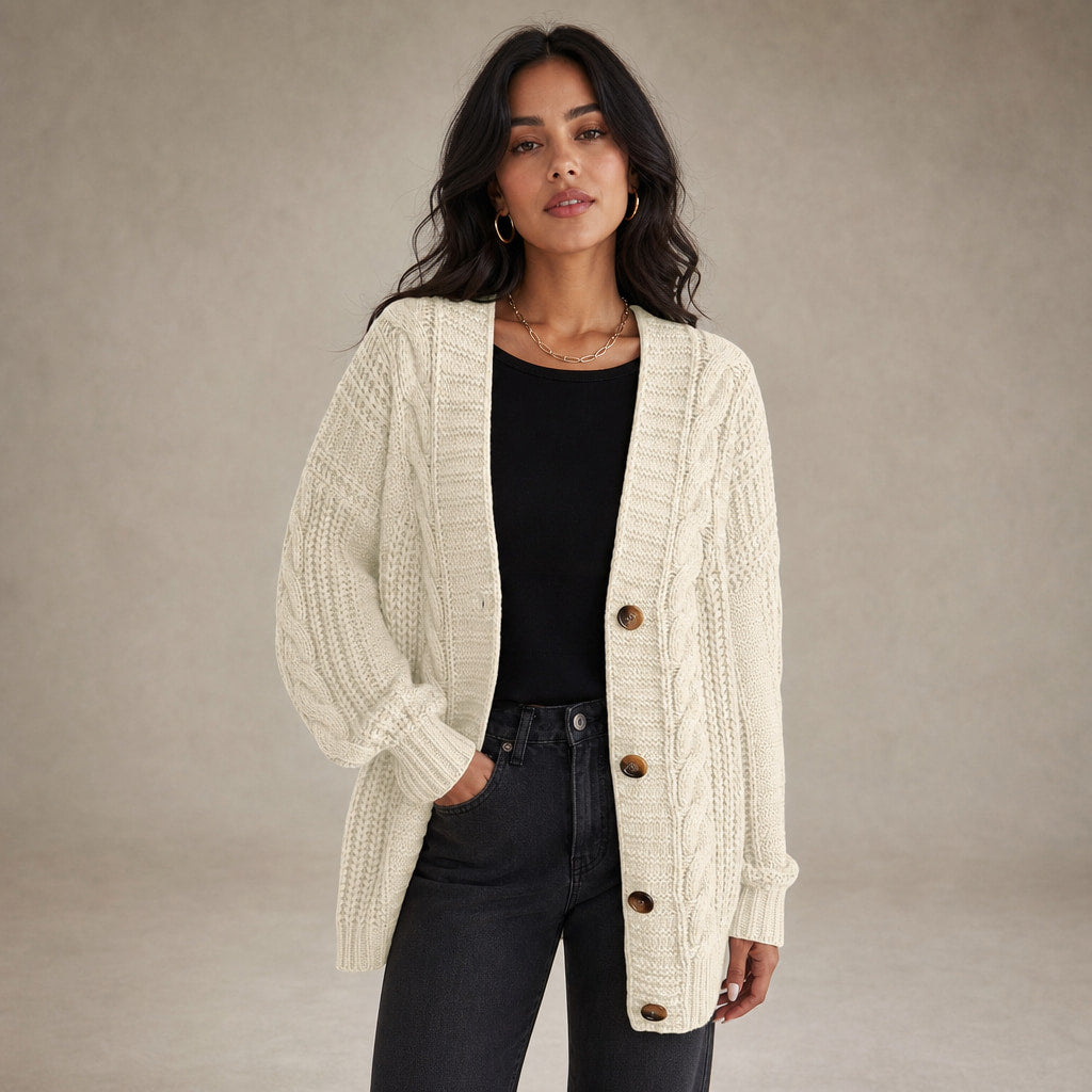 Oversized Cable Knit Cardigan in Beige – Mampierimoda Premium Womenswear