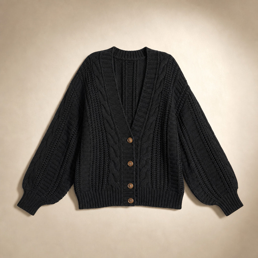 Oversized Cable Knit Cardigan Black – Product Photo