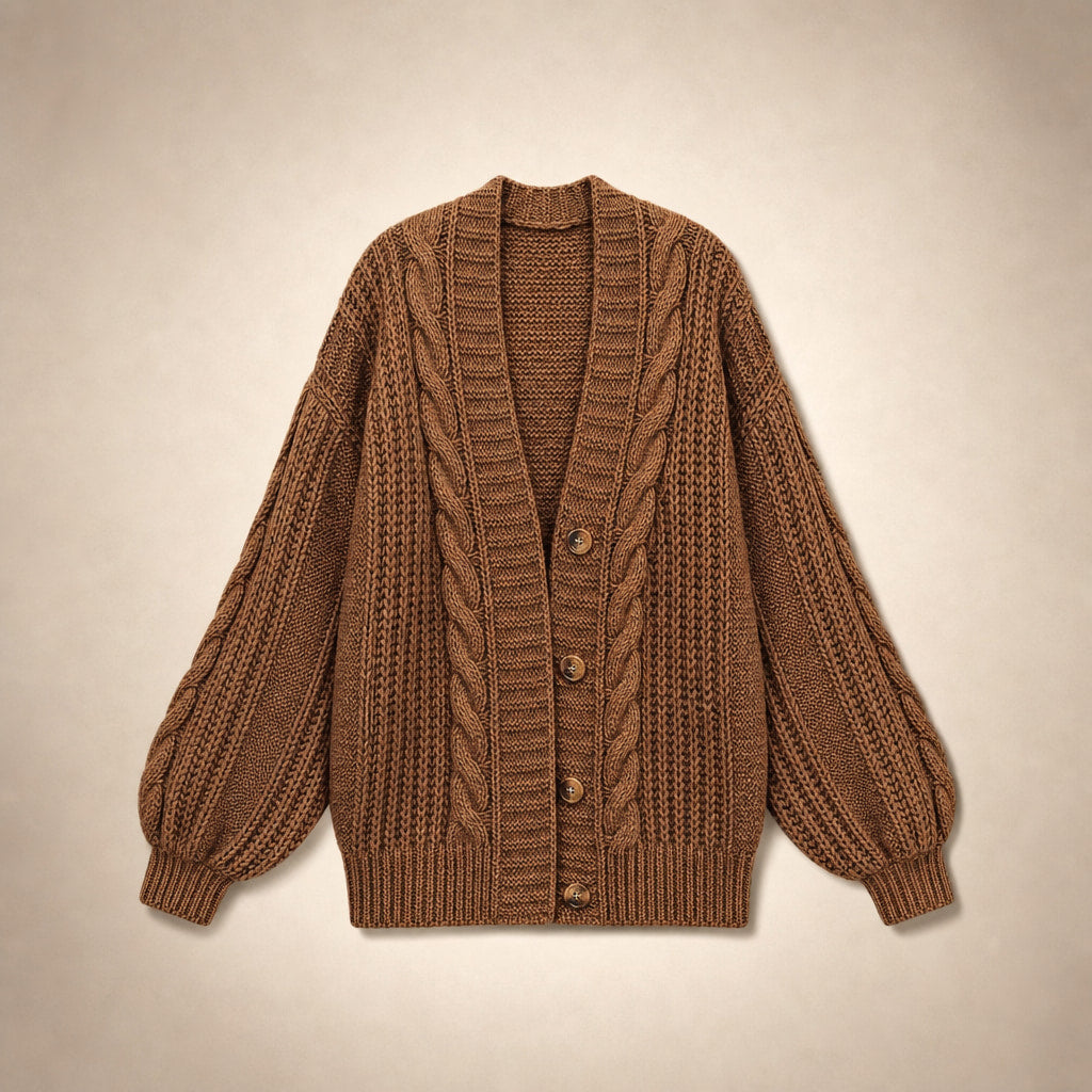 Oversized Cable Knit Cardigan Brown – Product Photo