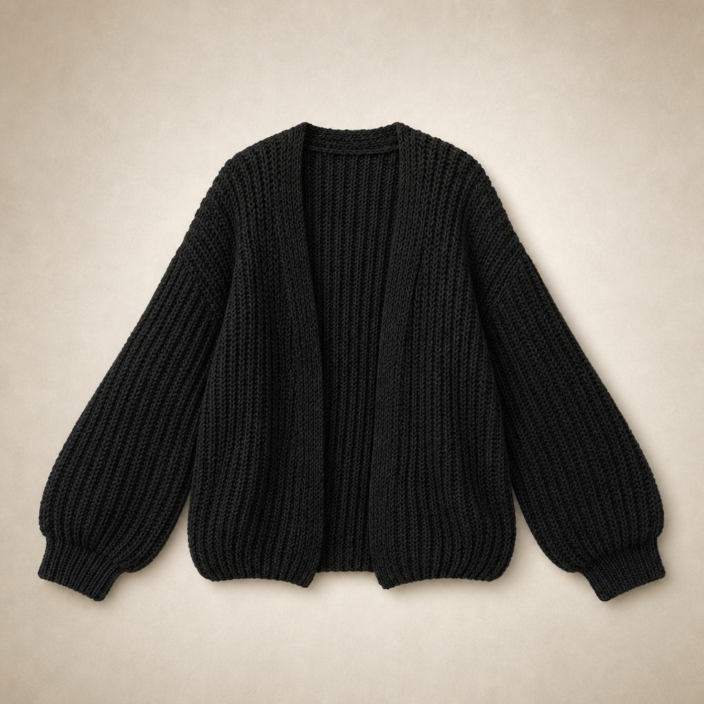 Oversized Sleeve Knit Cardigan Black – Product Photo