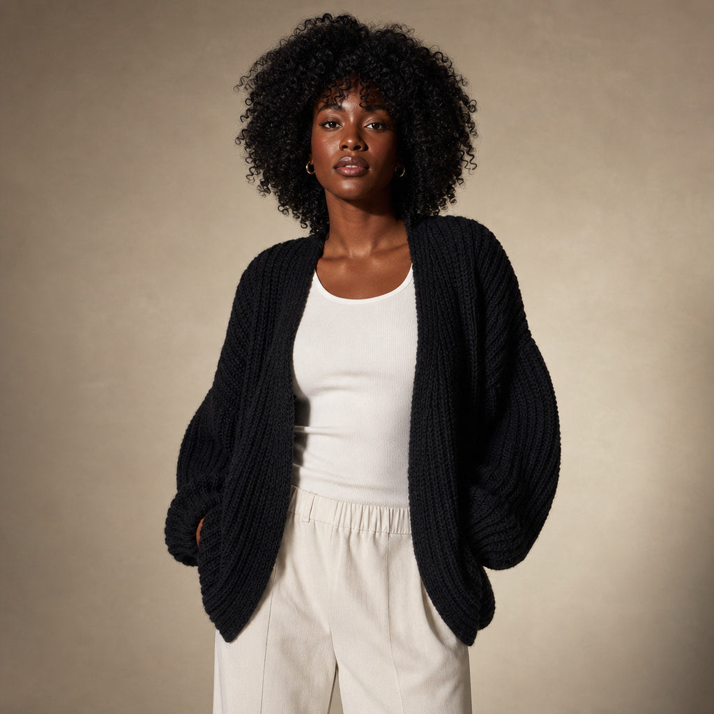 Oversized Sleeve Knit Cardigan in Black – Mampierimoda Premium Womenswear