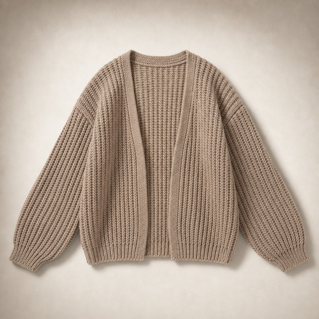 Oversized Sleeve Knit Cardigan Khaki – Product Photo