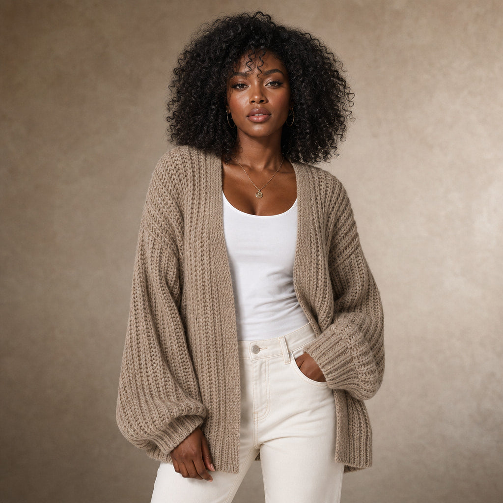 Oversized Sleeve Knit Cardigan in Khaki – Mampierimoda Premium Womenswear