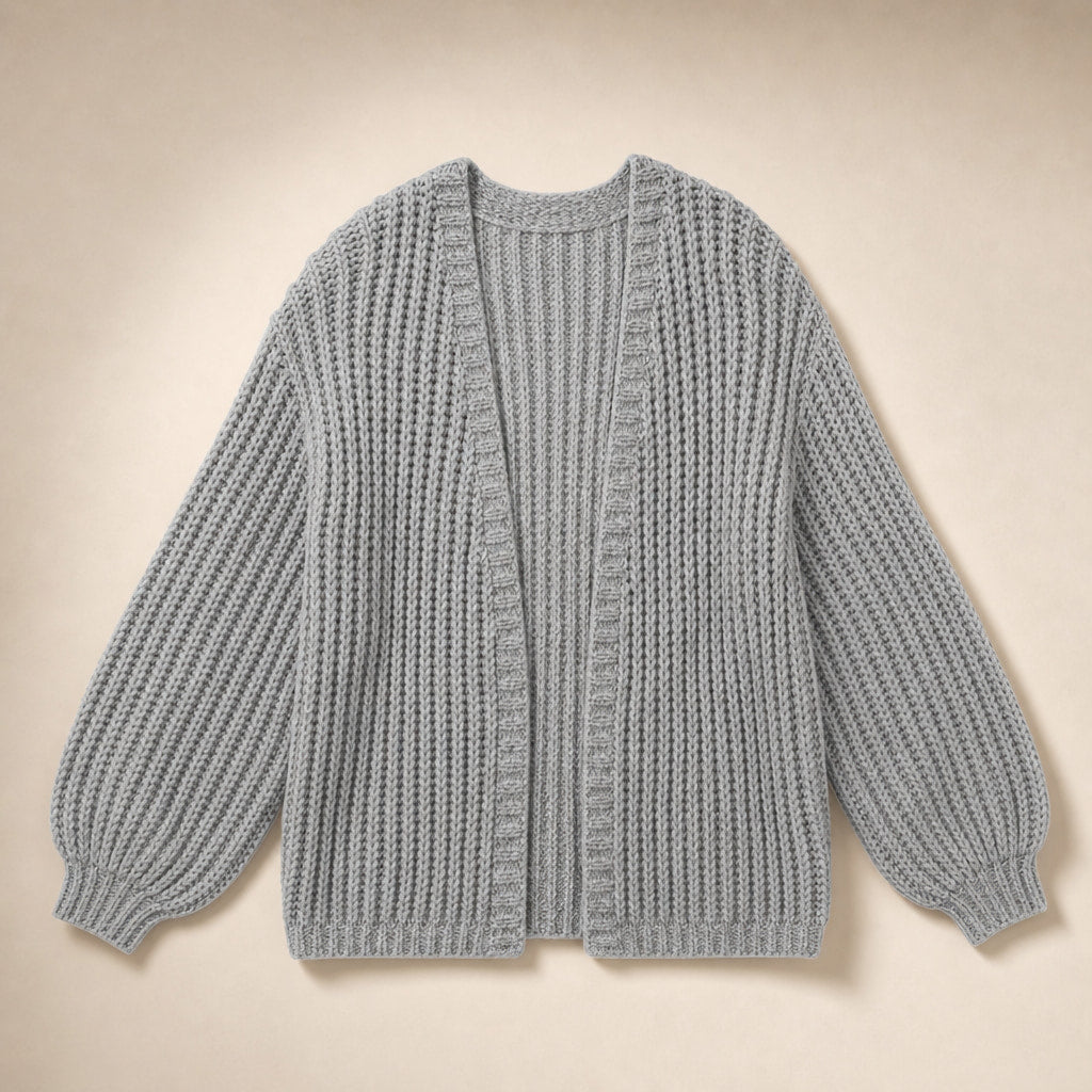 Oversized Sleeve Knit Cardigan Light Gray – Product Photo