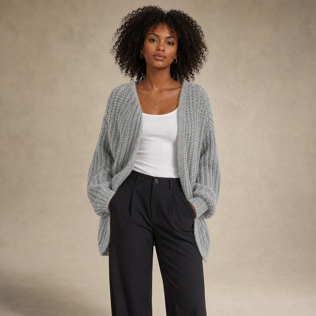 Oversized Sleeve Knit Cardigan in Light Gray – Mampierimoda Premium Womenswear