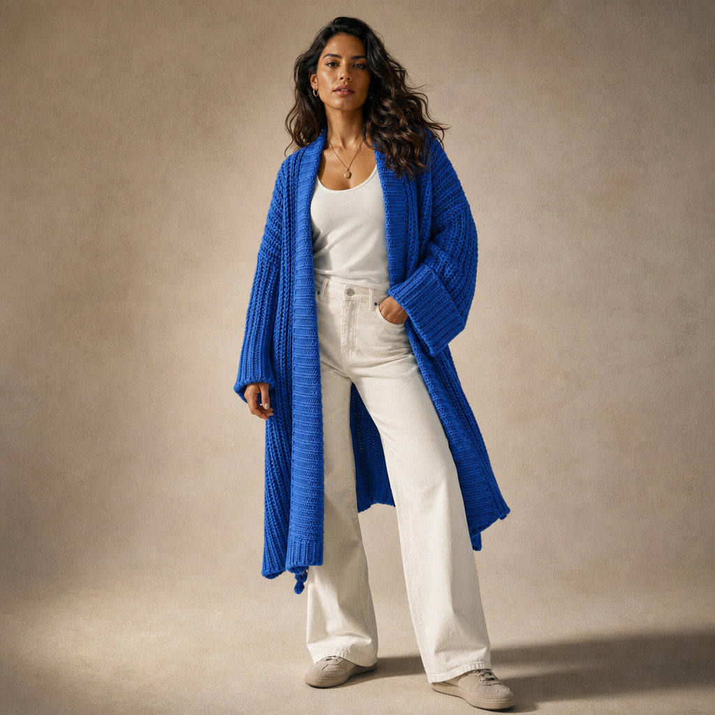 Oversized Split Knit Cardigan Blue – Full Look