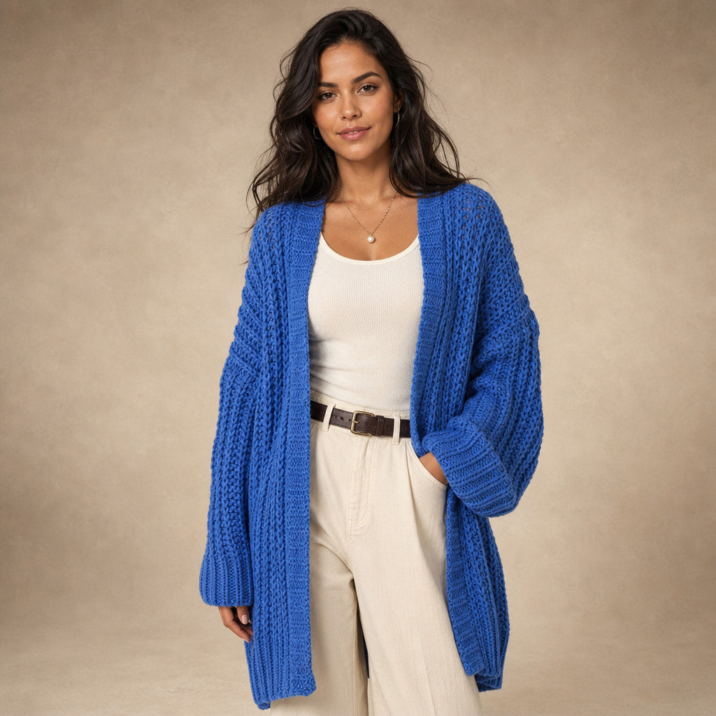 Oversized Split Knit Cardigan in Blue – Mampierimoda Premium Womenswear