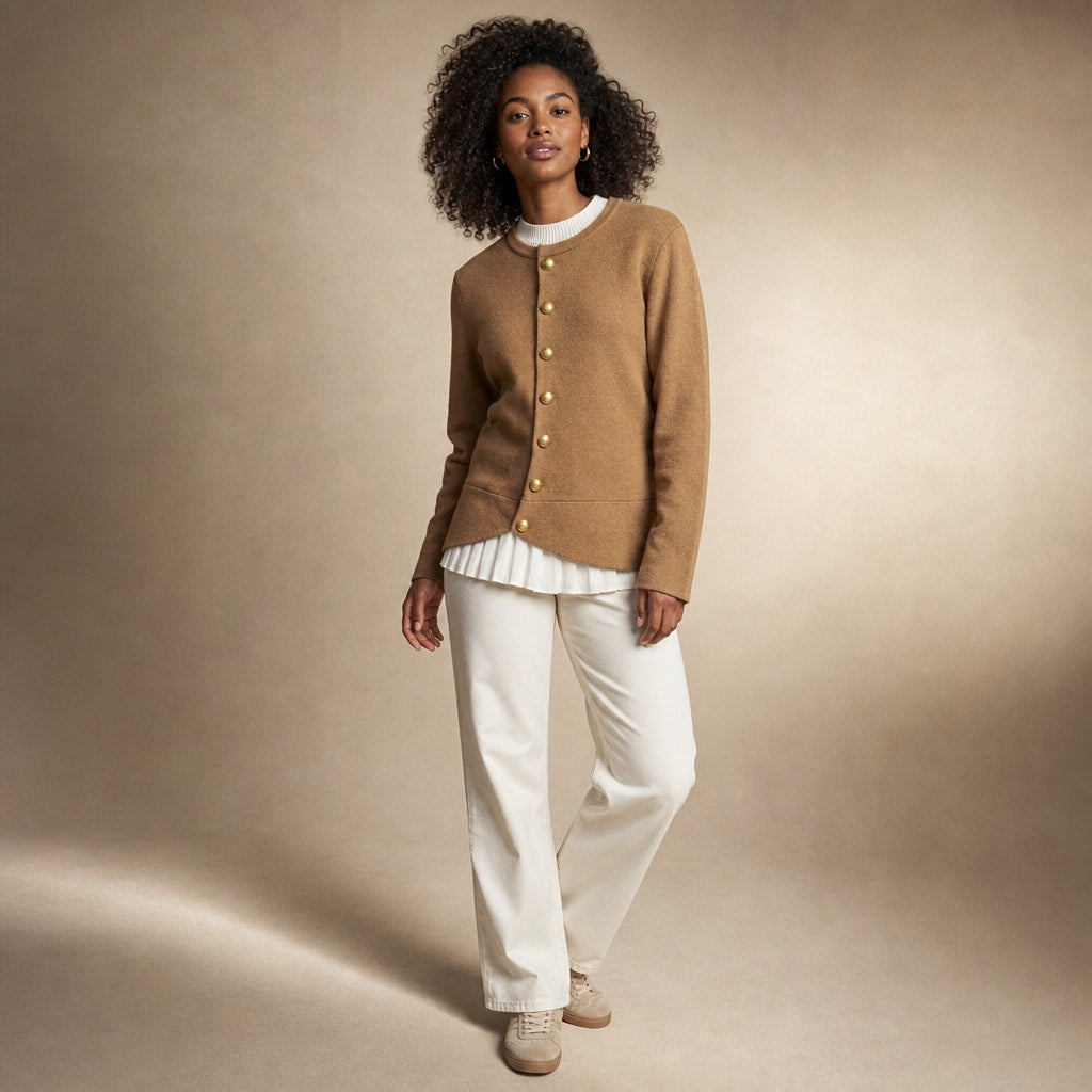 Pearl Couture Merino Wool Sweater Mocha Brown – Side Angle View