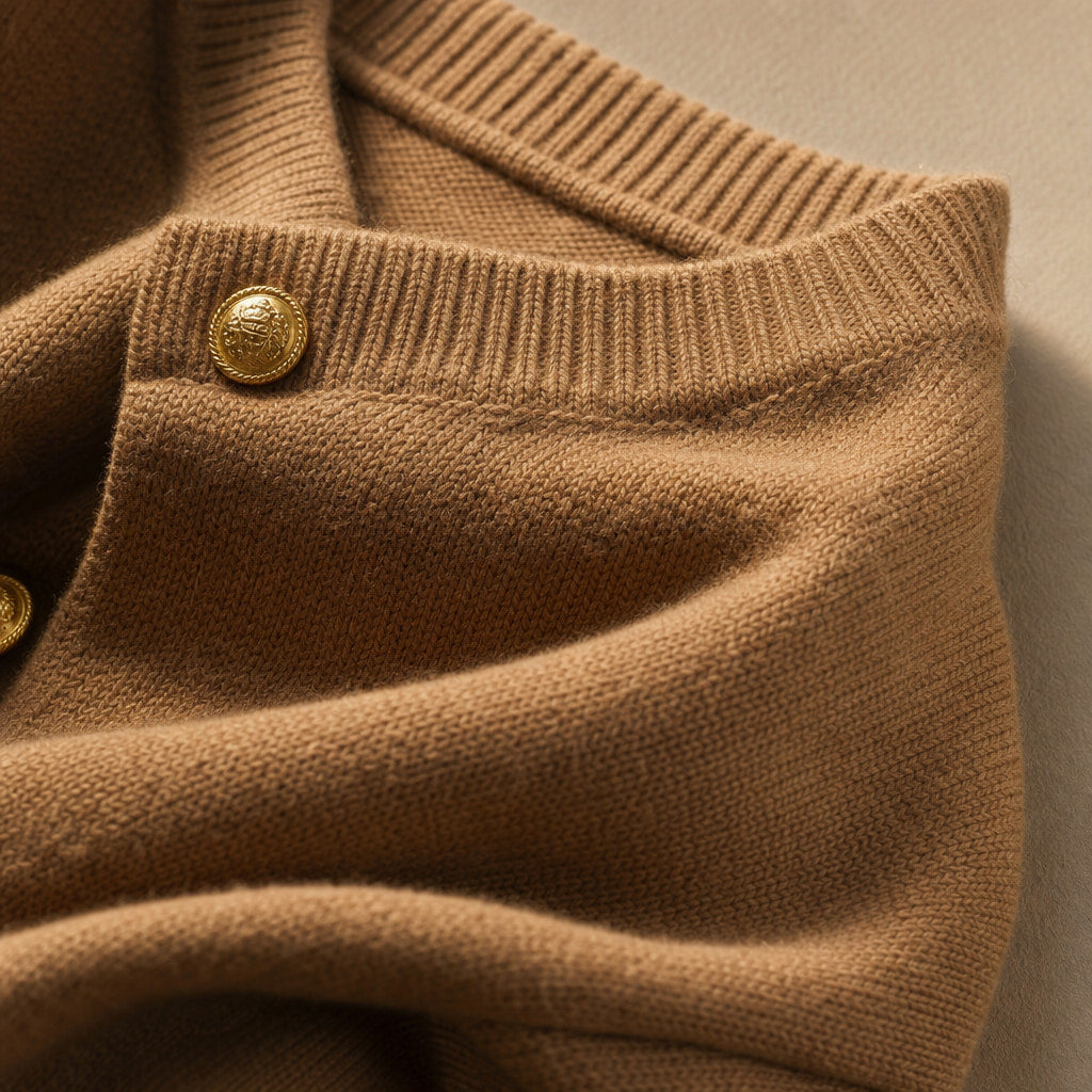 Pearl Couture Merino Wool Sweater Mocha Brown – Fabric and Detail Close-Up