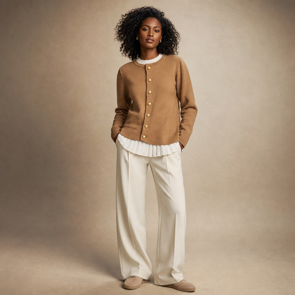 Pearl Couture Merino Wool Sweater Mocha Brown – Full Look