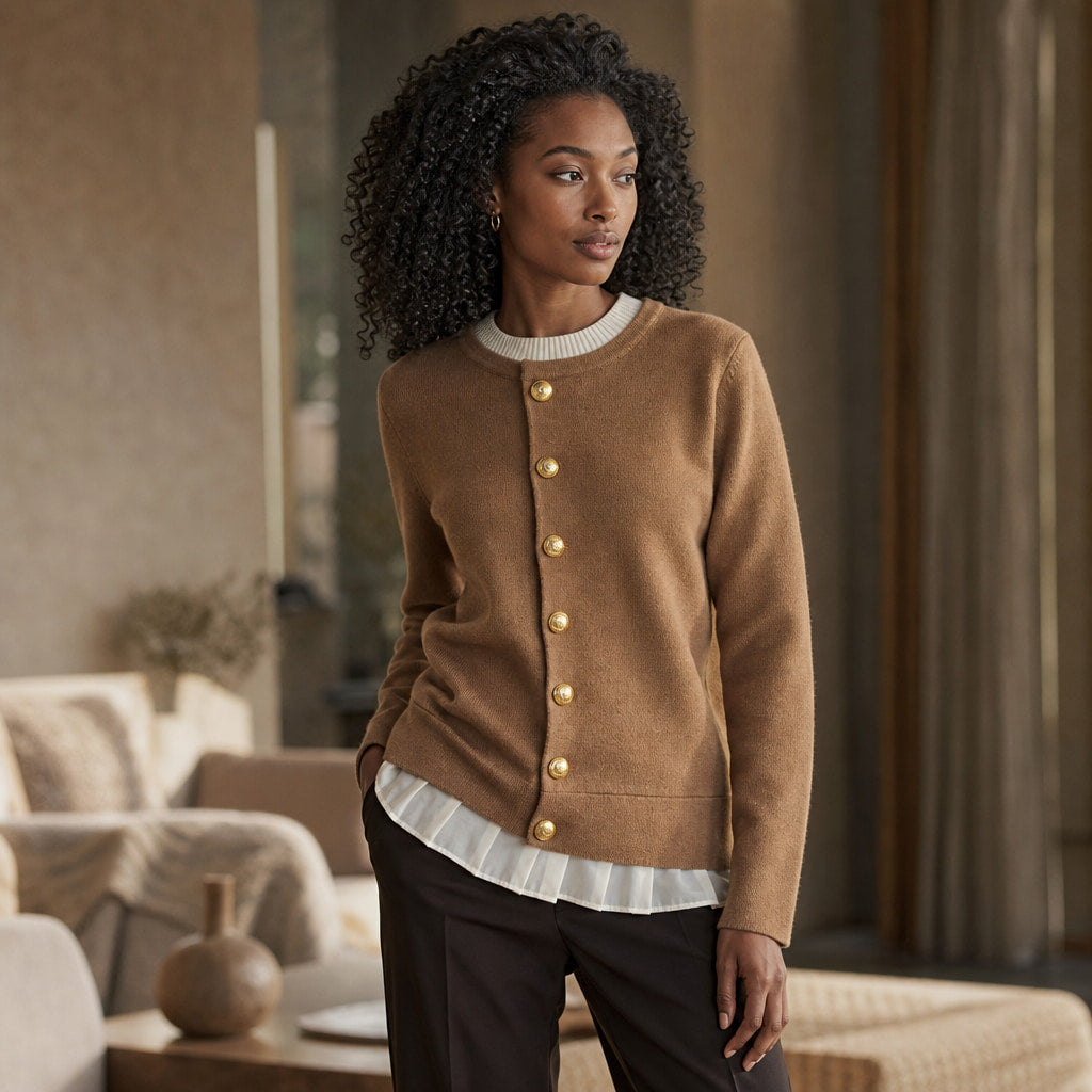 Pearl Couture Merino Wool Sweater Mocha Brown – Styled Editorial Shot