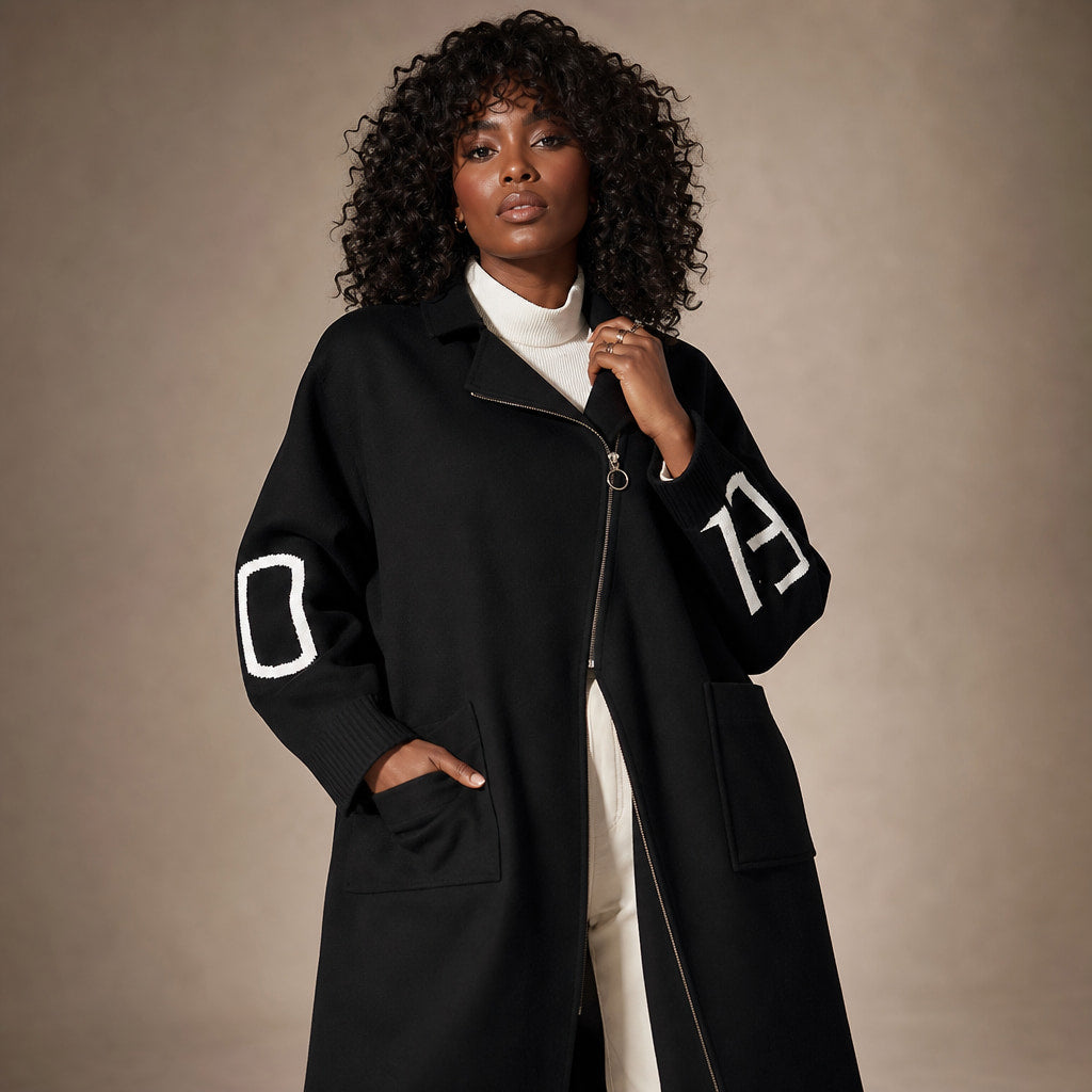 PEGGY - Women's Jacket with Knitted Sleeves and Hood in Black – Mampierimoda Premium Womenswear