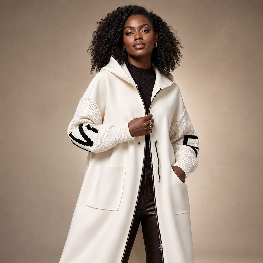 PEGGY - Women's Jacket with Knitted Sleeves and Hood in White – Mampierimoda Premium Womenswear