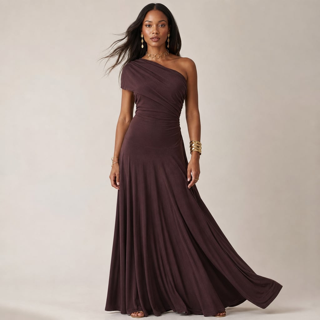 Pleated one-Shoulder summer Maxi dress for women in Brown – Mampierimoda Premium Womenswear