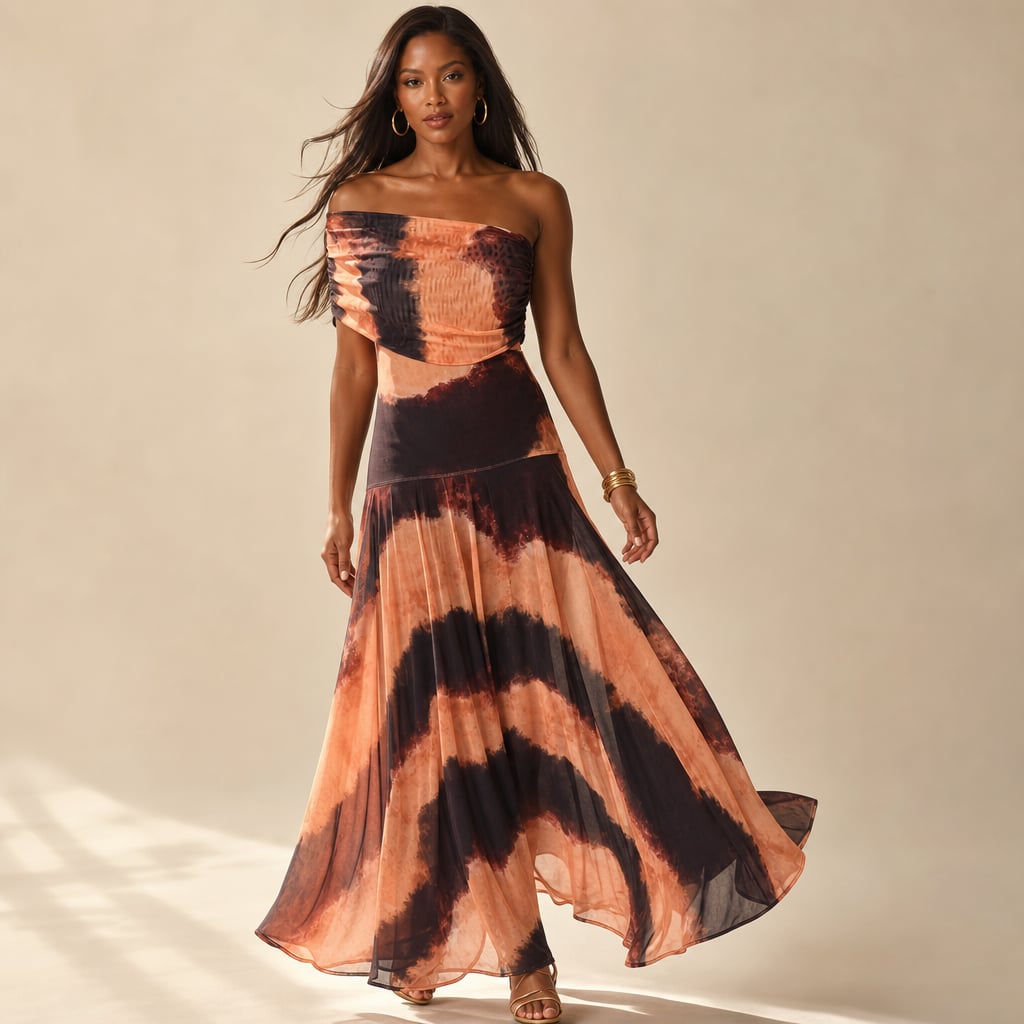 Pleated one-Shoulder summer Maxi dress for women Orange – Product Photo