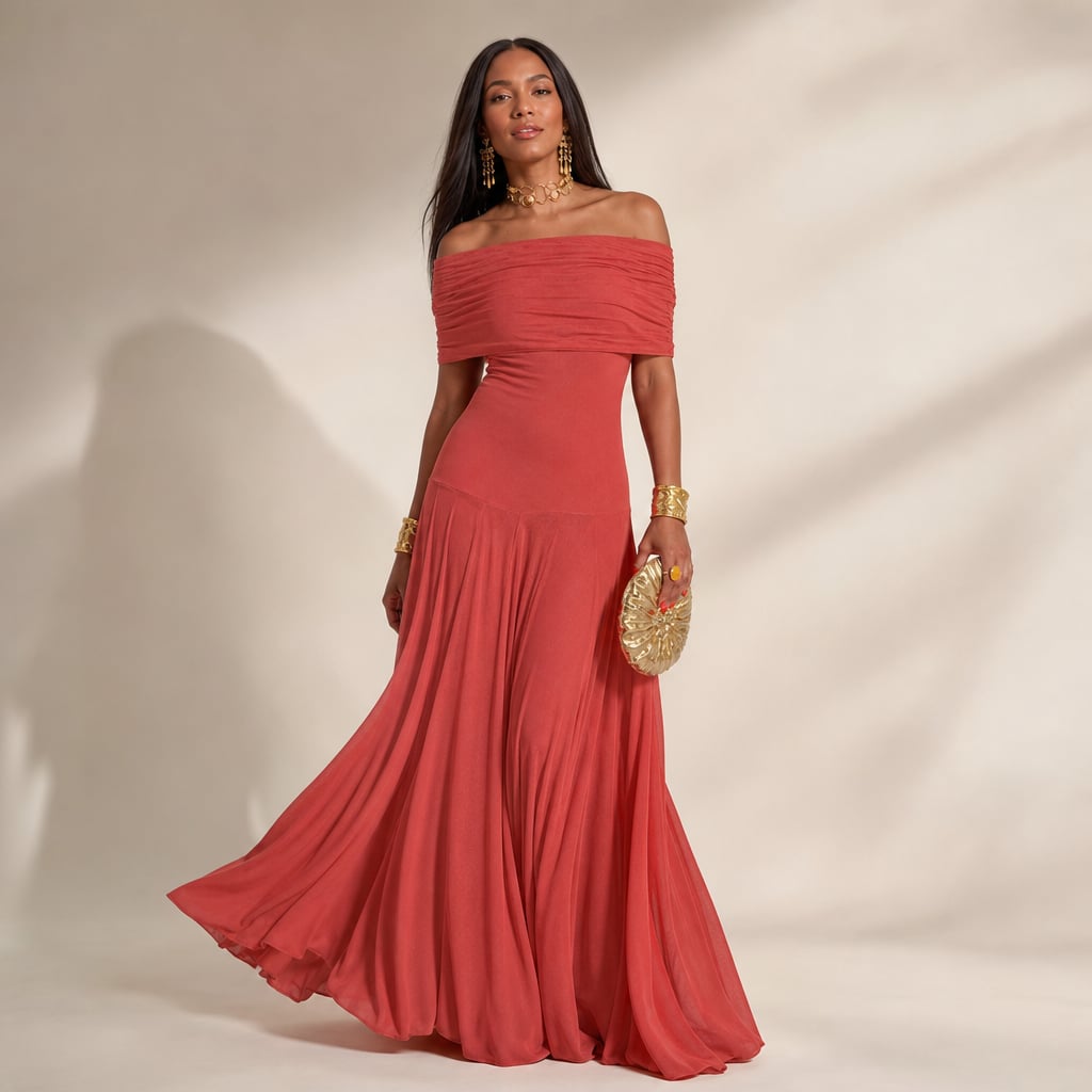 Pleated one-Shoulder summer Maxi dress for women Red – Product Photo