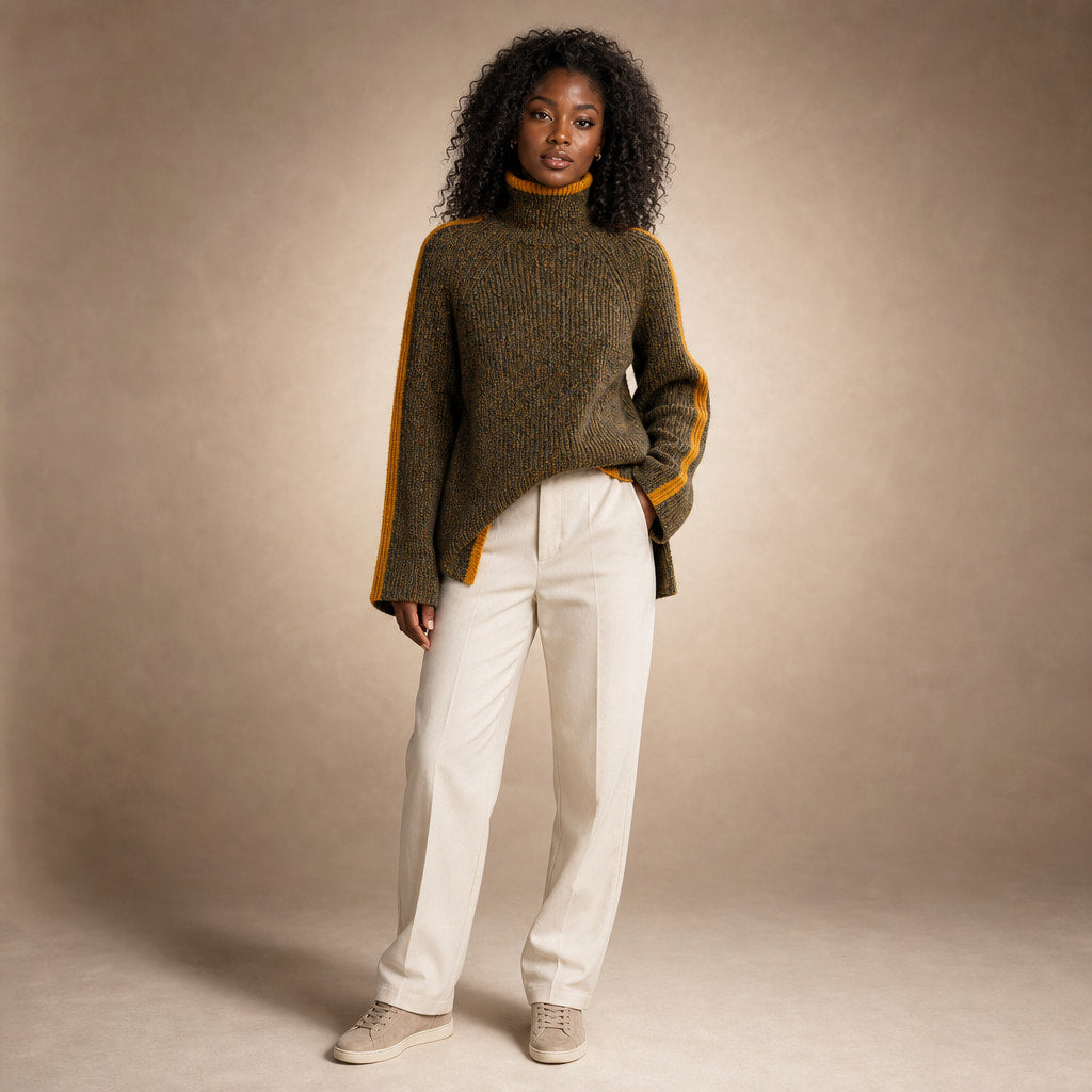 Romy-Pearl Turtleneck Sweater Brown – Full Look
